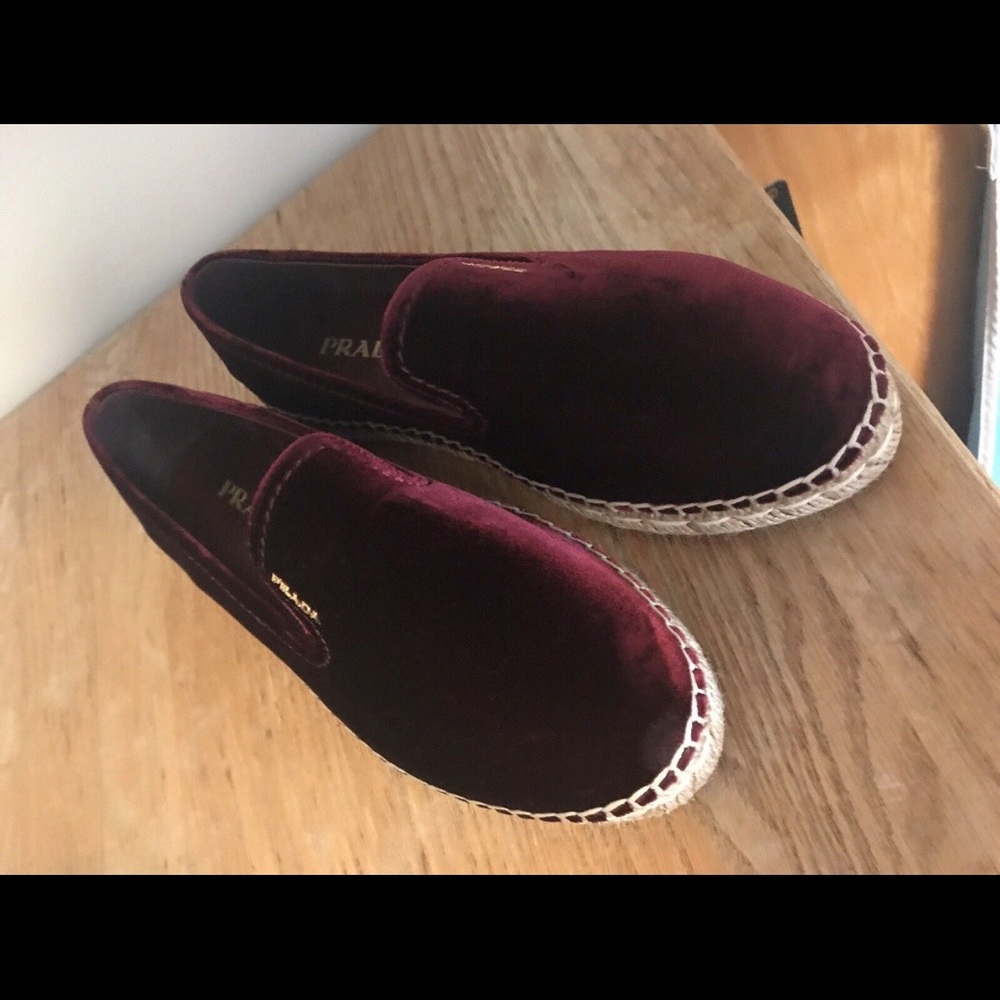Suede Prada Espadrille Flats in Wine Color, US 7.5
